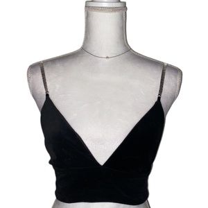 Zara Sequin Straps Black Plunging Crop Top
